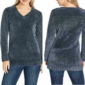 Orvis Ladies' Chenille Tunic Pullover V-Neck Sweater, Marled Navy, Size M/L